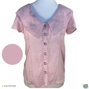 Anthropologie MAEVE Soft Pink Wide Collar Button Blouse Short Sleeve Size 0